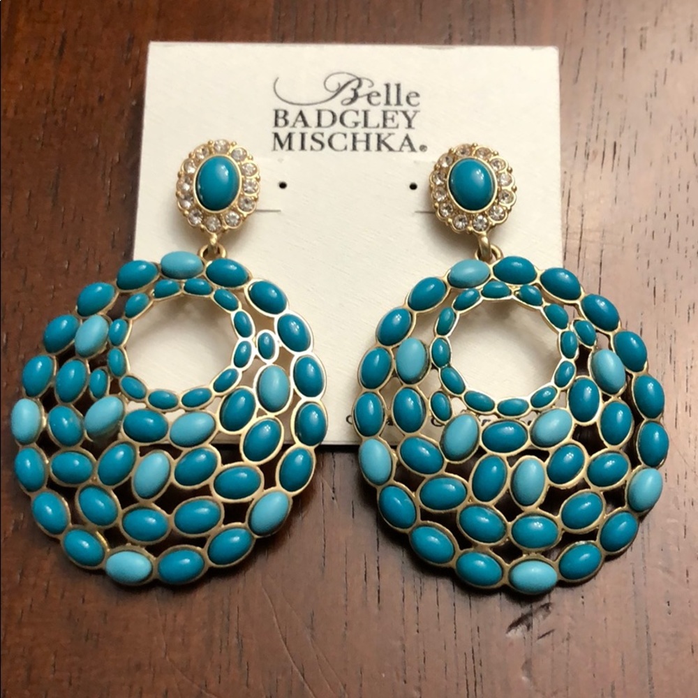 Badgley Mischka Turquoise and Light Turquoise Multi-Stone Hoop Drop Earrings